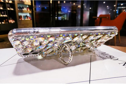 Sparkling Rhinestone Phone Case with Finger Ring Holder - iPhone 16 Pro Max