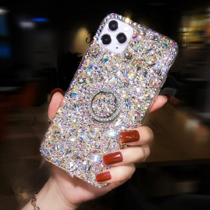 Sparkling Rhinestone Phone Case with Finger Ring Holder - iPhone 16 Pro Max